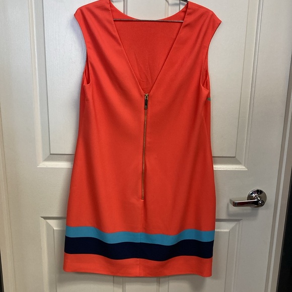 Ted Baker Dress Size 4 (8-10) EUC Lined Orange Gold back zipper - Picture 3 of 9